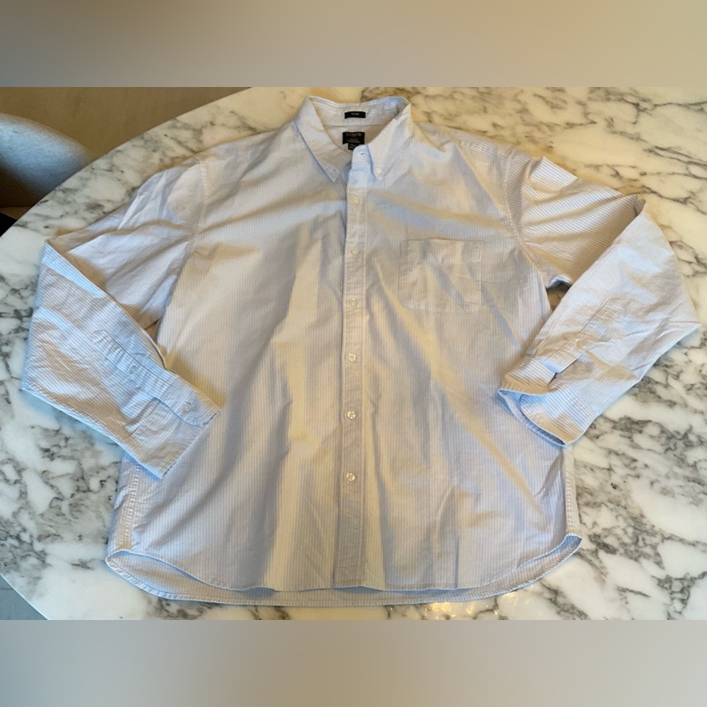 NWT J.Crew Flex Oxford Shirt Slim Fit Blue White Stripe XXL - Picture 6 of 9